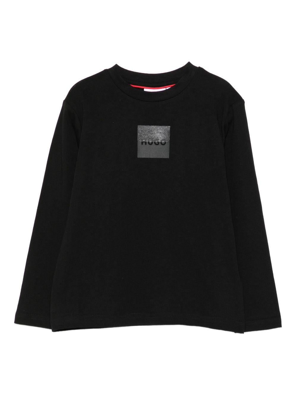 T-shirt per bambino Hugo Kids nera con placca con logo - Rubino Kids