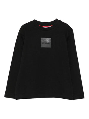 T-shirt per bambino Hugo Kids nera con placca con logo