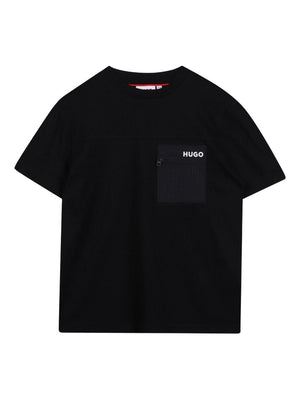 T-shirt per bambino Hugo Kids nera con tasca sul petto