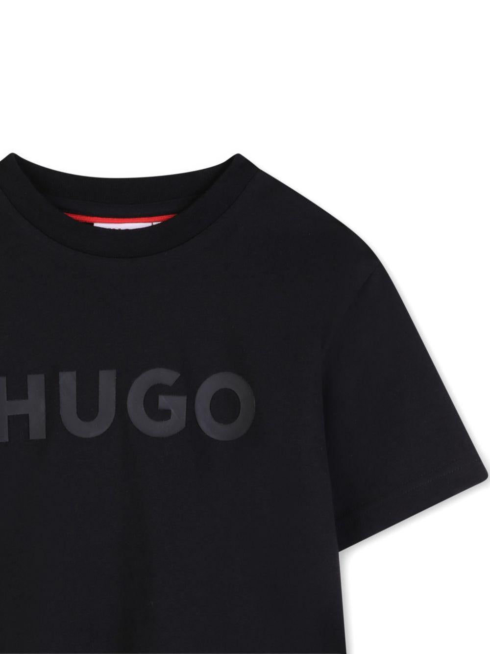 T-shirt per bambino Hugo Kids nero con logo sul davanti - Rubino Kids