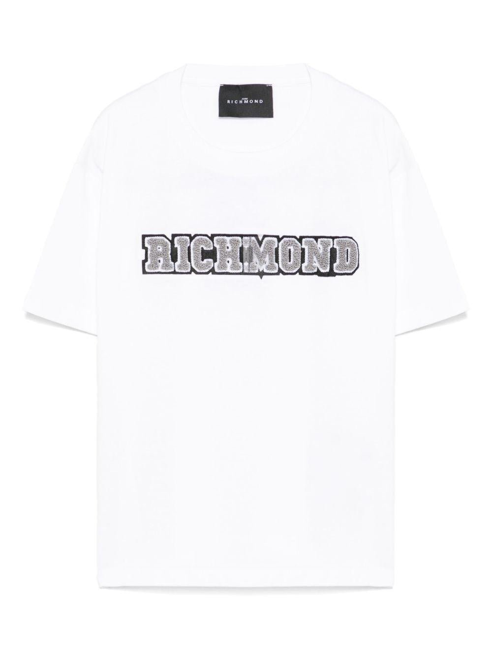 T-shirt per bambino John Richmond Junior bianco con applicazione frontale con logo - Rubino Kids