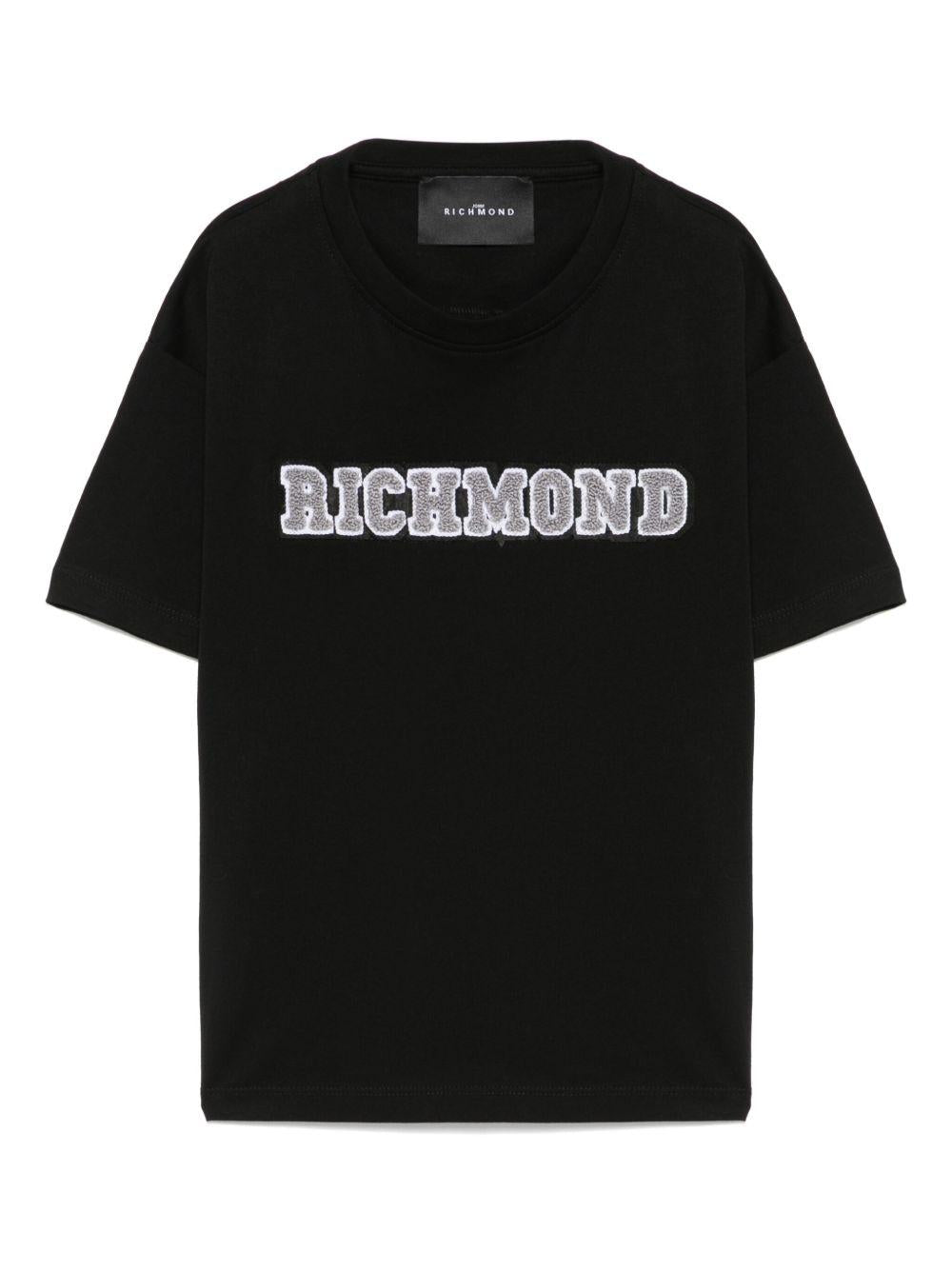 T-shirt per bambino John Richmond Junior nero con applicazione frontale con logo - Rubino Kids