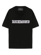 T-shirt per bambino John Richmond Junior nero con applicazione frontale con logo - Rubino Kids