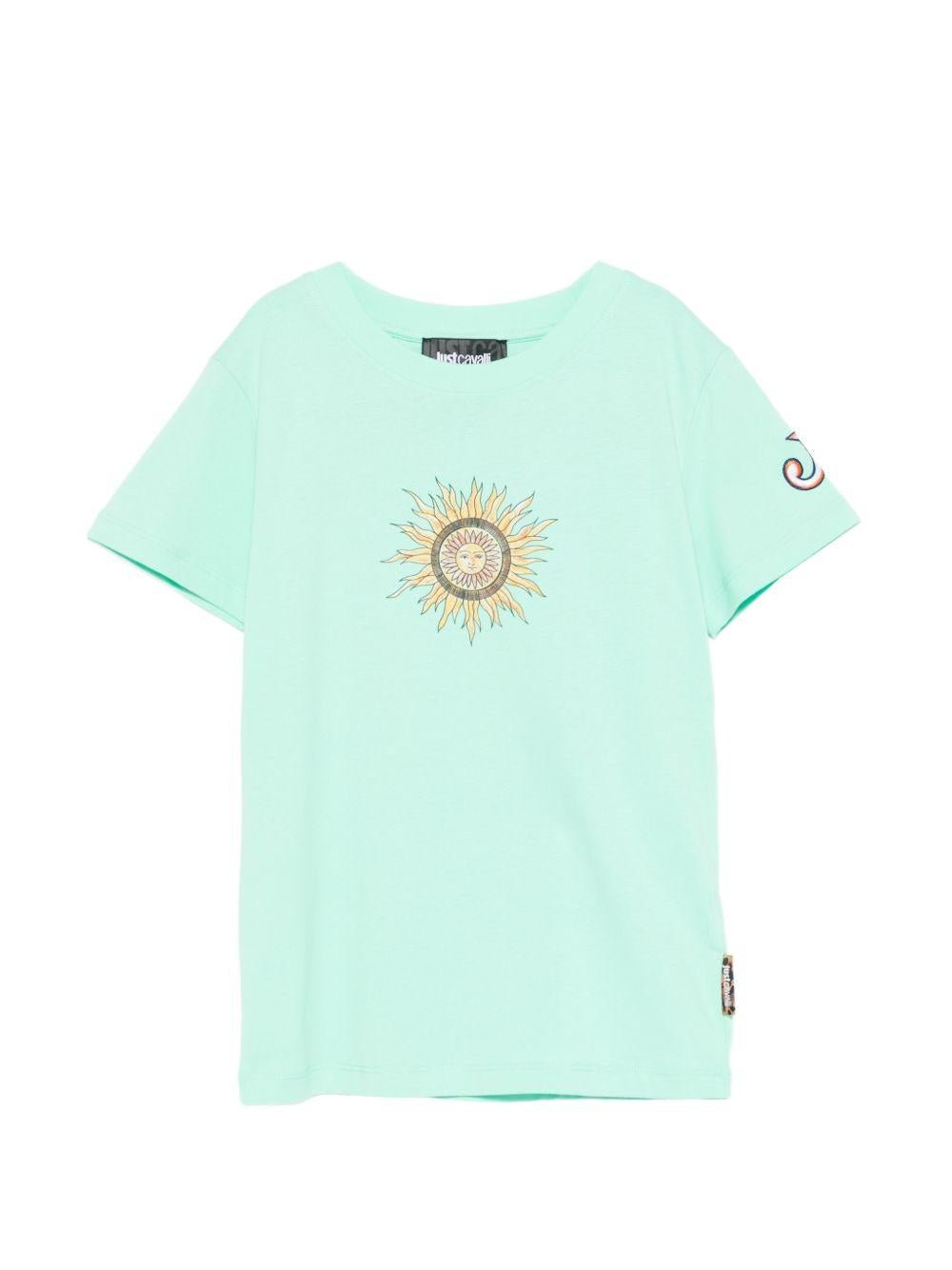 T-shirt per bambino Just Cavalli Kids acquamarina con dettaglio sole - Rubino Kids