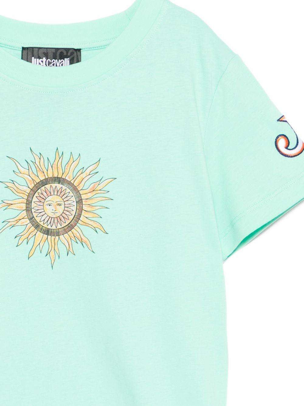 T-shirt per bambino Just Cavalli Kids acquamarina con dettaglio sole - Rubino Kids