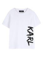 T-shirt per bambino Karl Lagerfeld Kids bianca con logo sul davanti - Rubino Kids