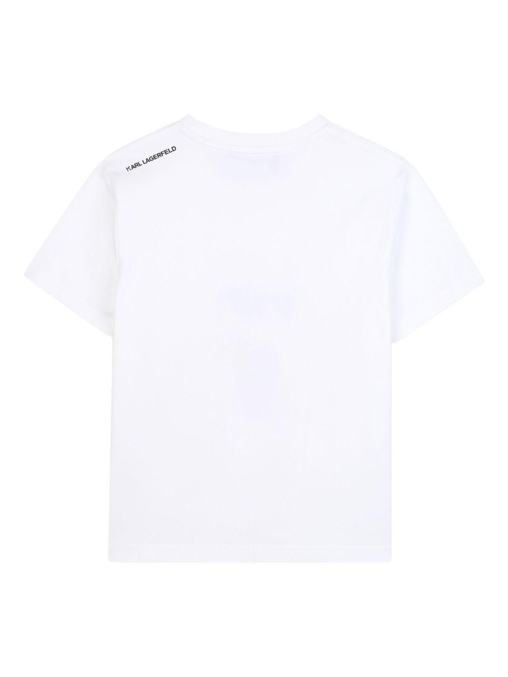 T-shirt per bambino Karl Lagerfeld kids bianca con stampa Ikonik Karl - Rubino Kids