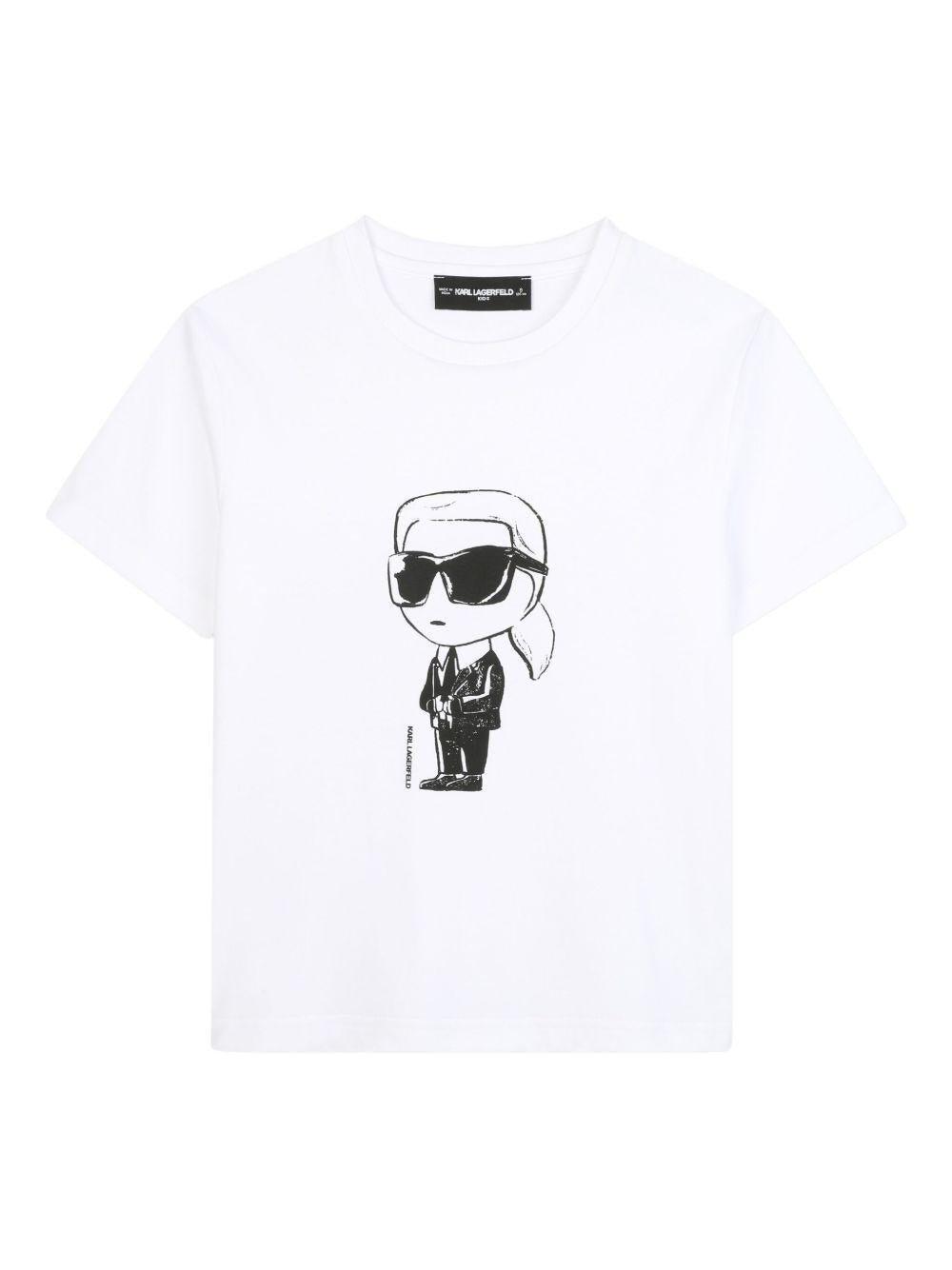 T-shirt per bambino Karl Lagerfeld kids bianca con stampa Ikonik Karl - Rubino Kids