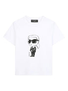 T-shirt per bambino Karl Lagerfeld kids bianca con stampa Ikonik Karl - Rubino Kids