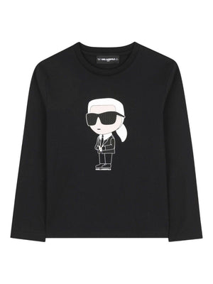 Karl Lagerfeld Kids black T-shirt with Ikonik Karl print and logo details on the skin
