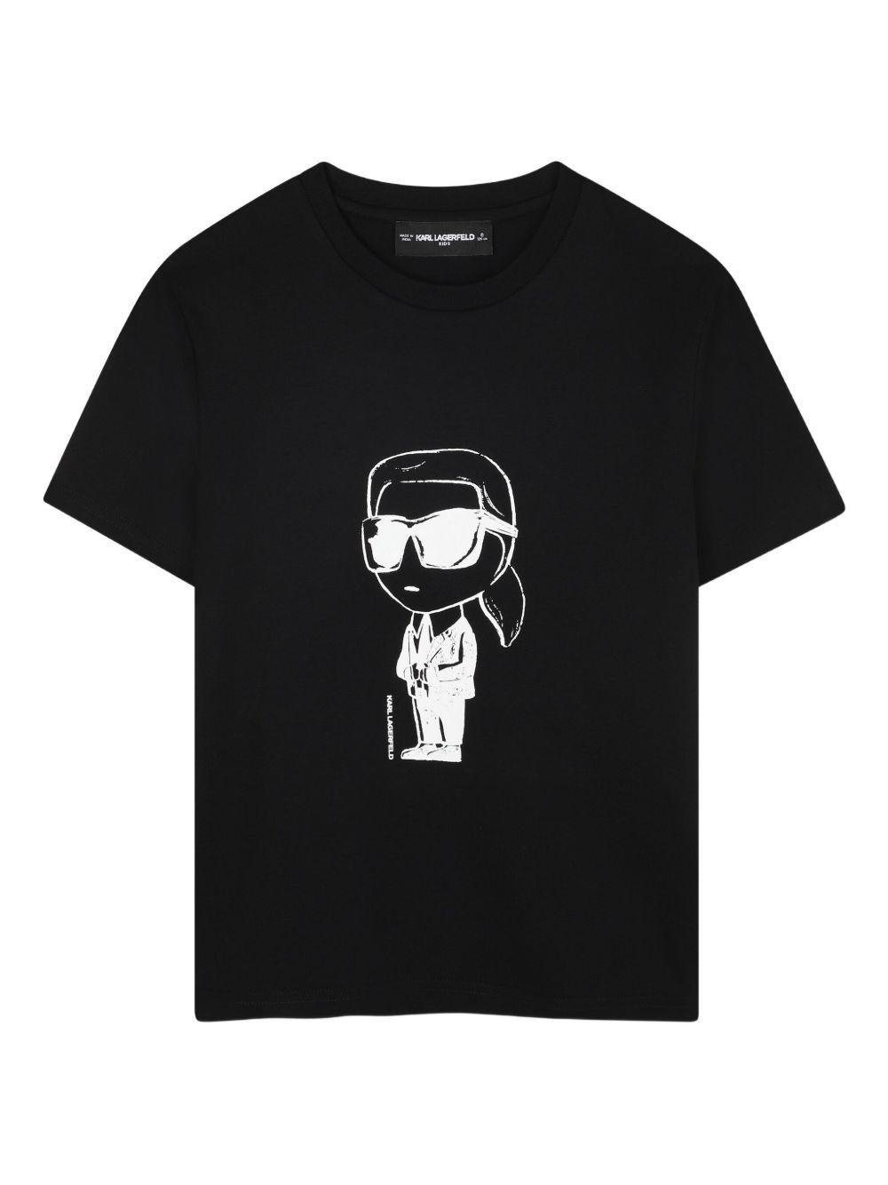 T-shirt per bambino Karl Lagerfeld kids nera con stampa Ikonik Karl - Rubino Kids