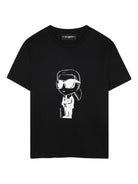 T-shirt per bambino Karl Lagerfeld kids nera con stampa Ikonik Karl - Rubino Kids