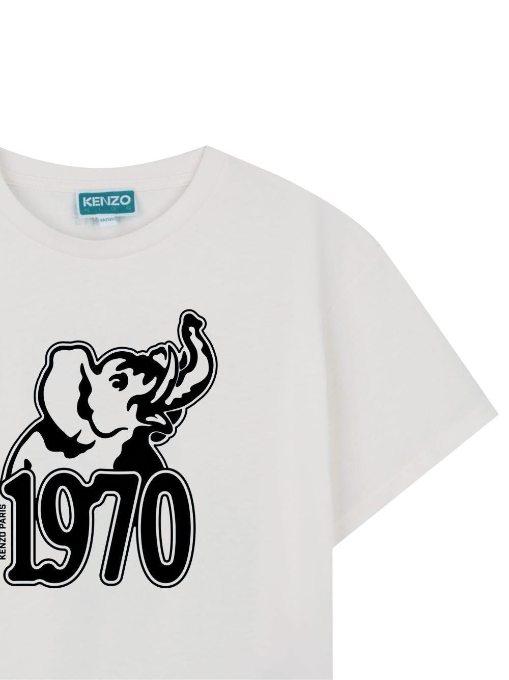 T-shirt per bambino Kenzo Kids bianca con stampa grafica sul davanti - Rubino Kids