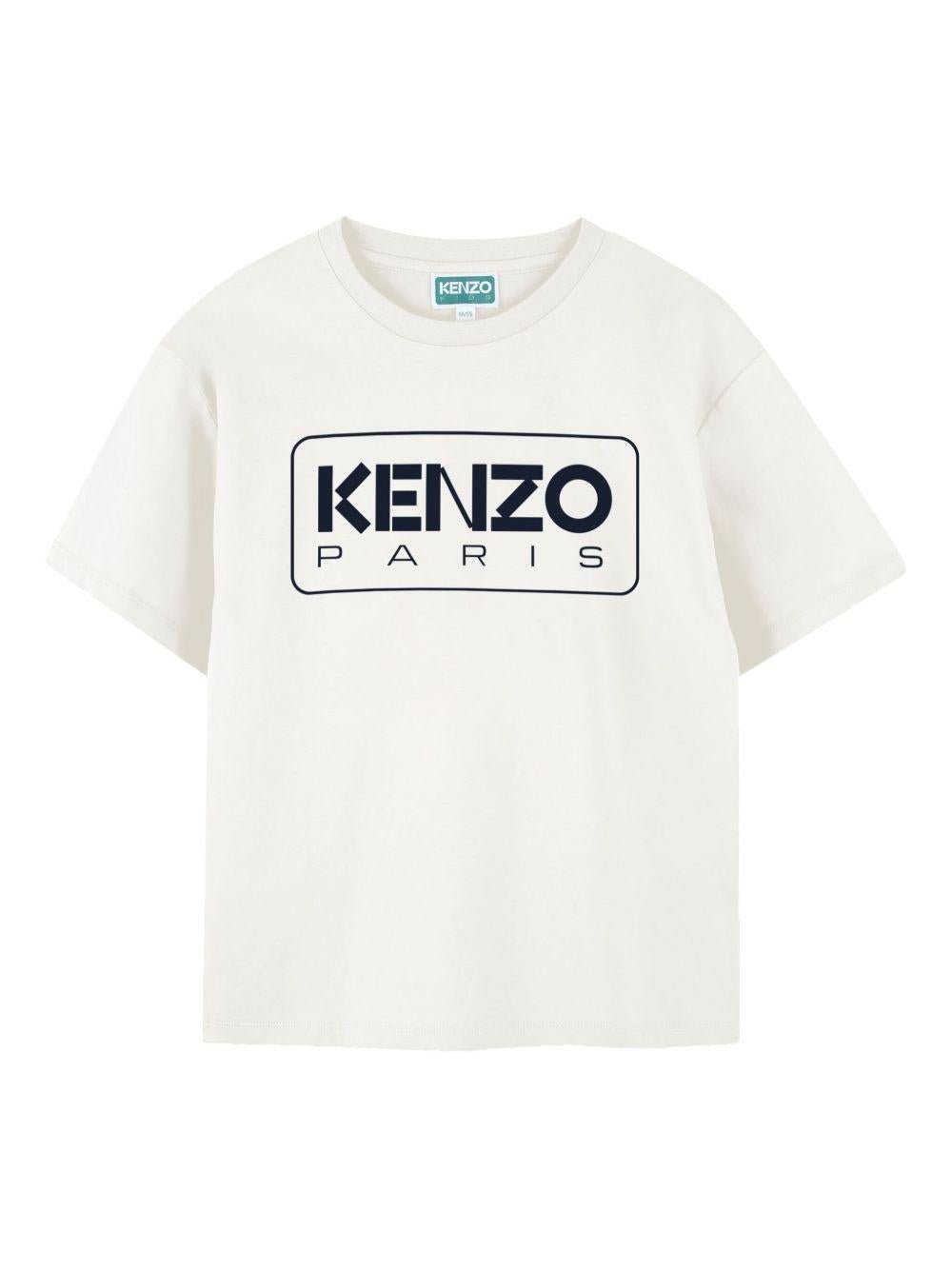 T-shirt per bambino Kenzo Kids bianco con logo sul davanti - Rubino Kids