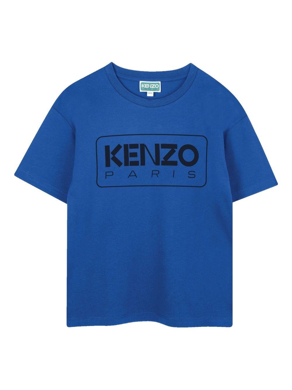 T-shirt per bambino Kenzo Kids blu con logo a contrasto - Rubino Kids