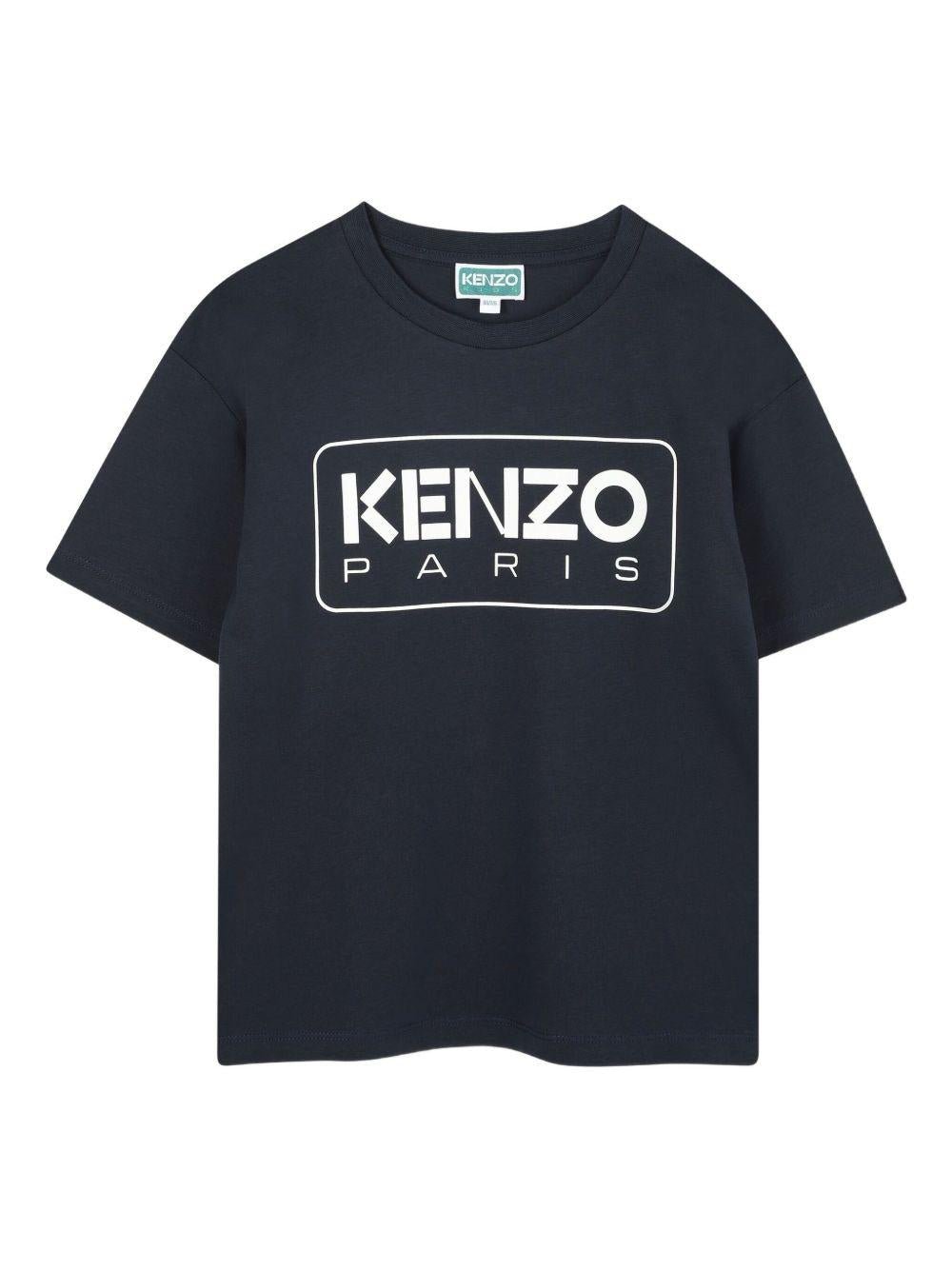 T-shirt per bambino Kenzo Kids blu con logo a contrasto - Rubino Kids
