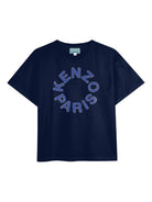 T-shirt per bambino Kenzo Kids blu con stampa logo - Rubino Kids