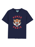 T-shirt per bambino Kenzo Kids blu con stampa tigre - Rubino Kids
