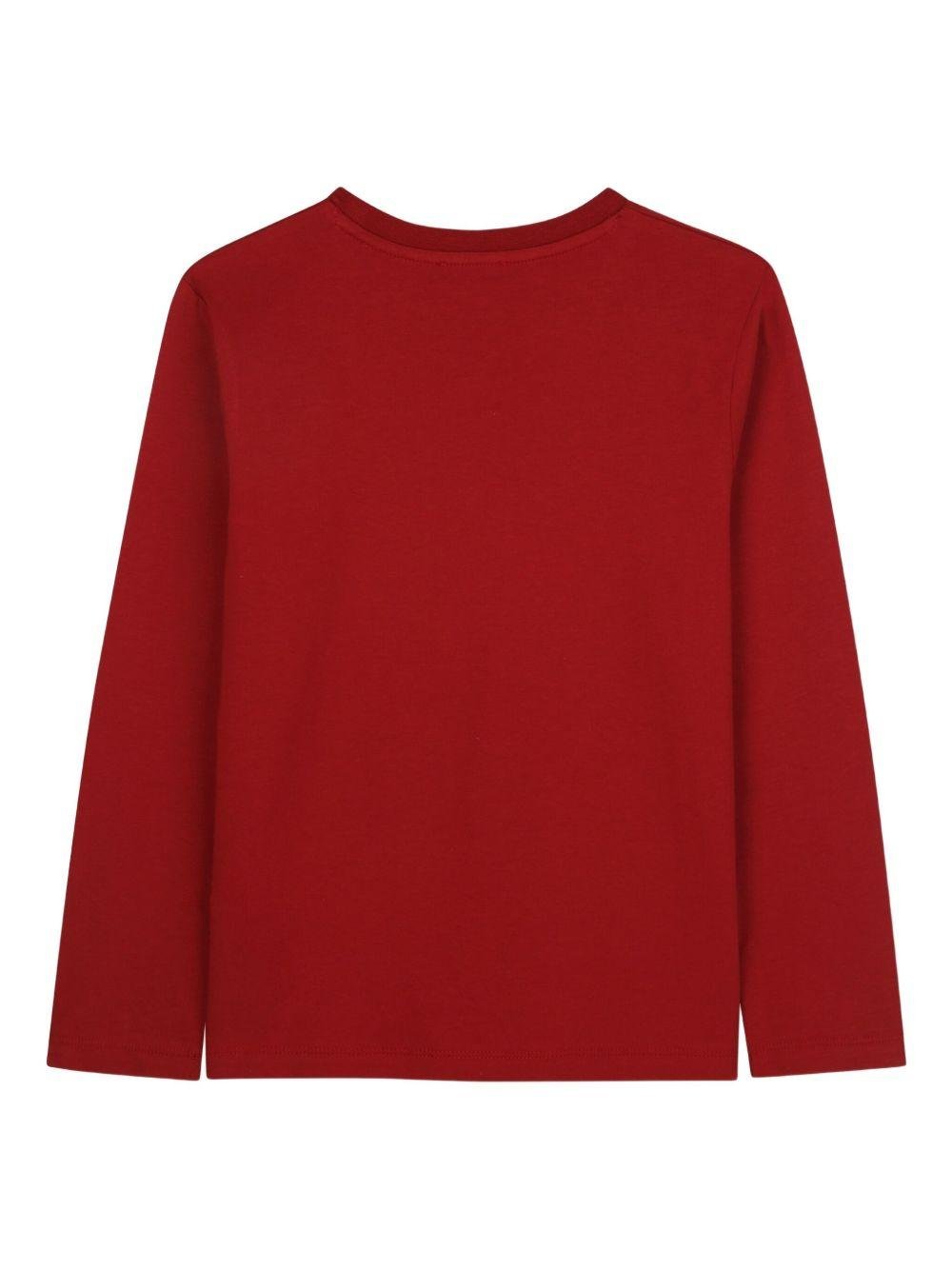T-shirt per bambino Kenzo Kids rossa a maniche lunghe con logo - Rubino Kids