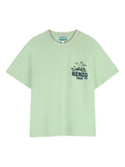 T-shirt per bambino Kenzo Kids verde con stampa logo sul petto - Rubino Kids