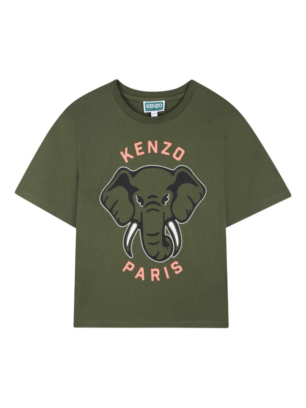 T-shirt per bambino Kenzo Kids verde con stampa sul davanti - Rubino Kids