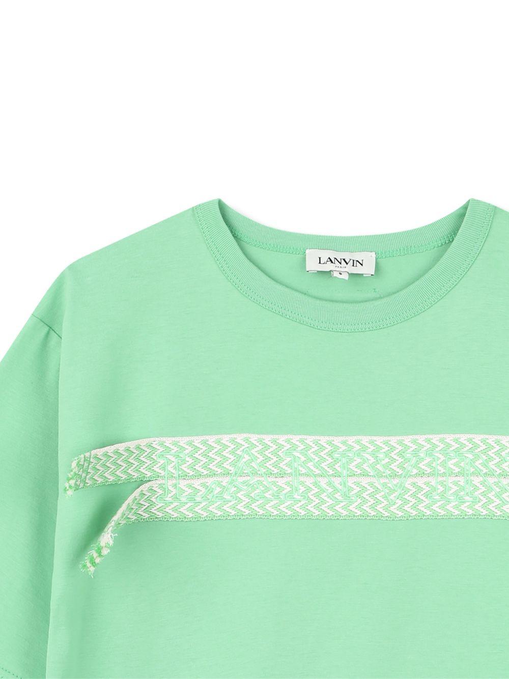 T-shirt per bambino Lanvin Enfant verde con bordo intrecciato - Rubino Kids