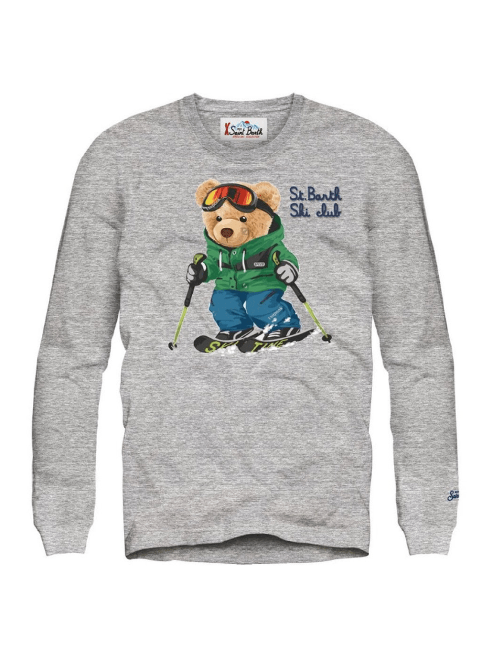 T-shirt per bambino MC2 Saint Barth Kids grigia con stampa Orso che scia - Rubino Kids