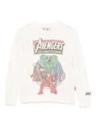 T-shirt per bambino MC2 Saint Barth Kids x Marvel bianca con stampa grafica Avengers - Rubino Kids