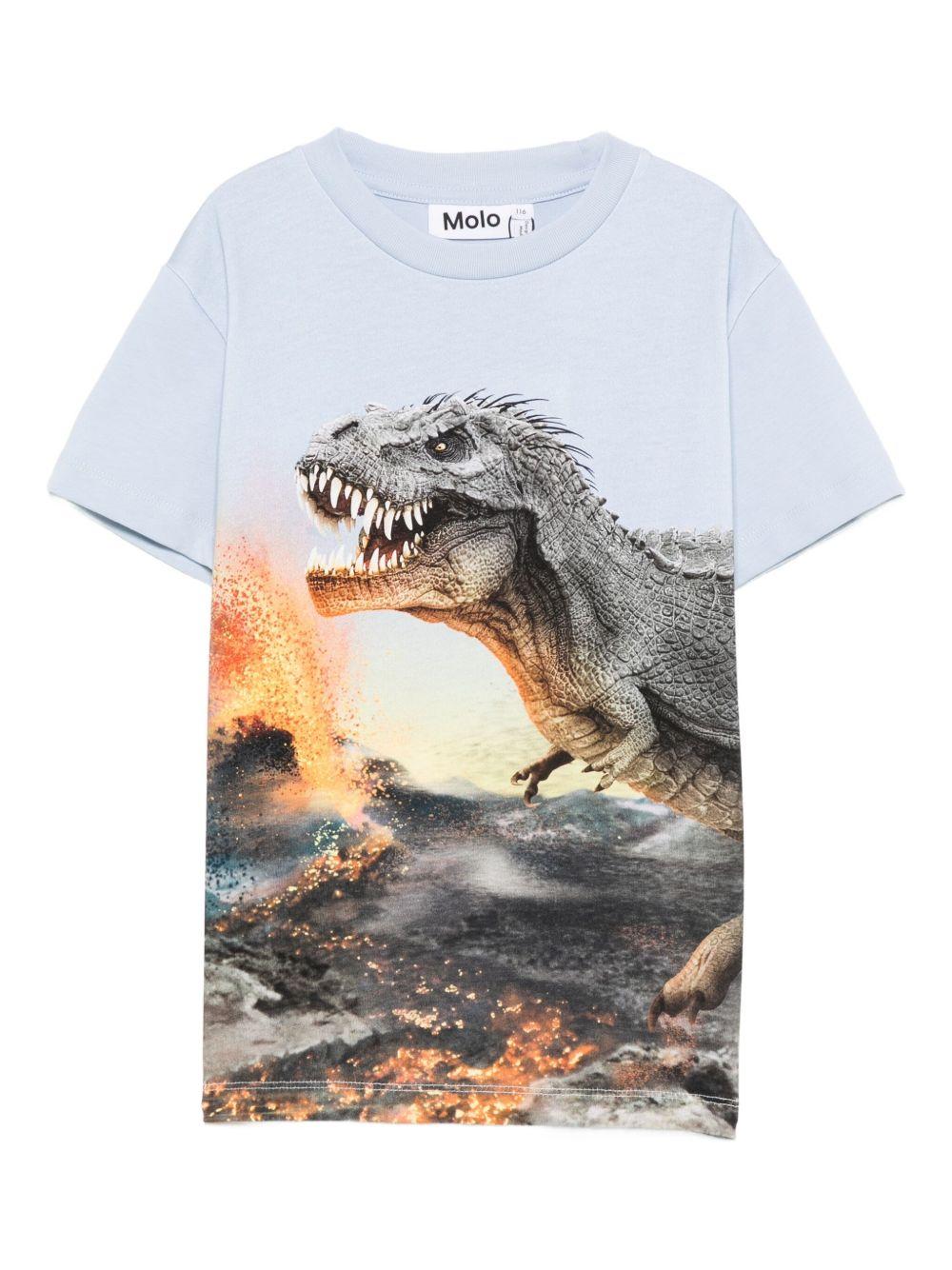 T-shirt per bambino Molo azzurra con stampa dinosauro e vulcano - Rubino Kids