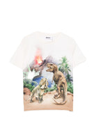 T-shirt per bambino Molo bianca con stampa grafica dinosauri - Rubino Kids