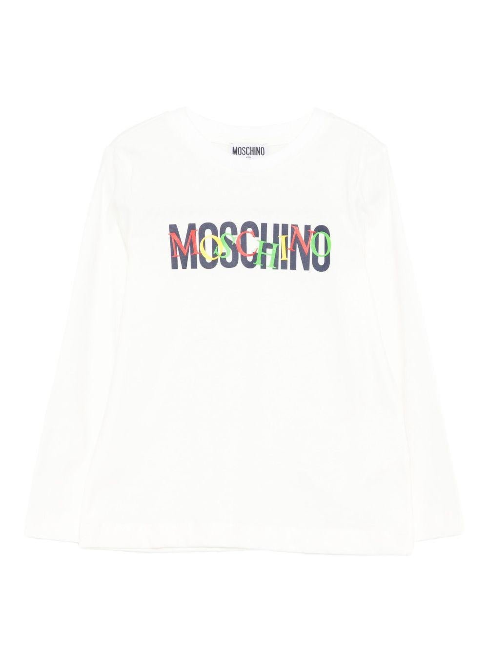 T-shirt per bambino Moschino Kids bianco con stampa logo - Rubino Kids