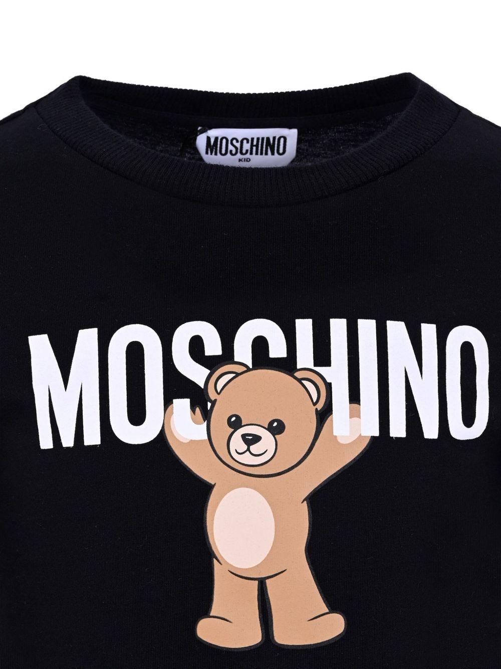 T-shirt per bambino Moschino Kids nero a maniche lunghe con stampa teddy - Rubino Kids