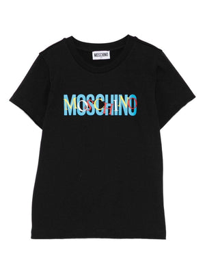 Moschino Kids black cotton T-shirt with logo