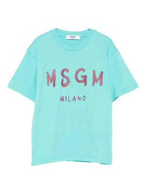 MSGM Kids light blue T-shirt with logo print