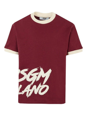 MSGM Kids burgundy T-shirt for boys with contrasting trim
