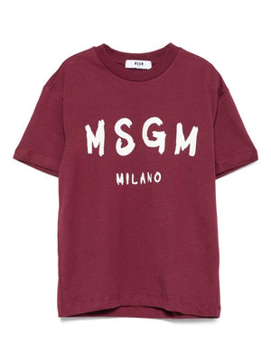 MSGM Kids burgundy T-shirt with logo print for boys