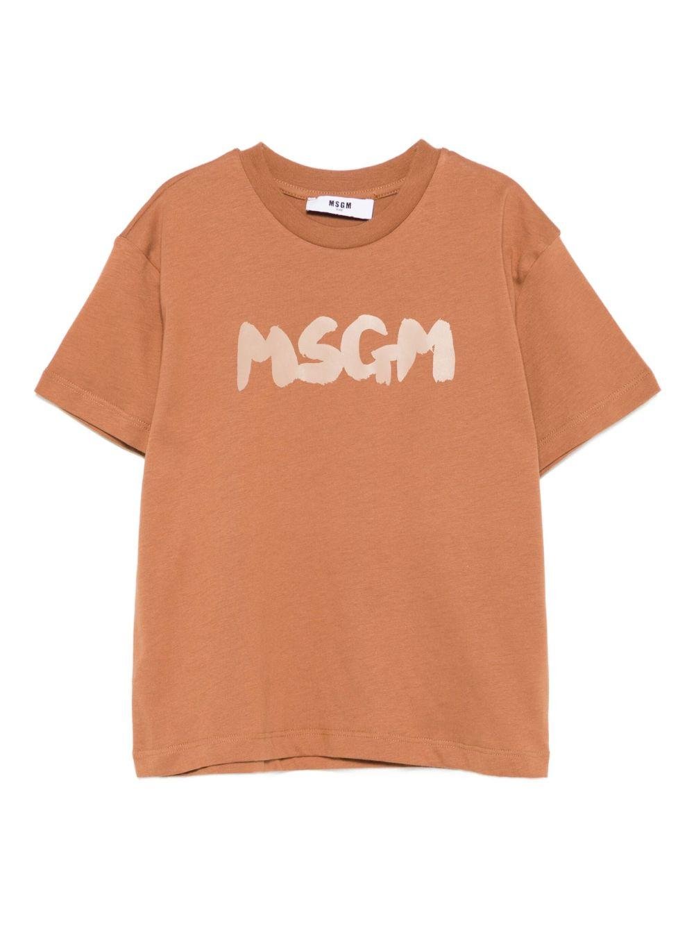 T-shirt per bambino MSGM Kids marrone con stampa del logo - Rubino Kids