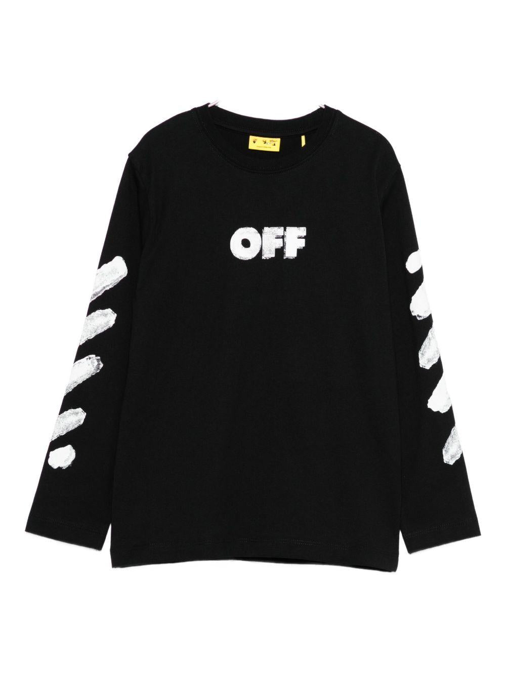 T-shirt per bambino Off - White Kids nera con logo sul davanti - Rubino Kids