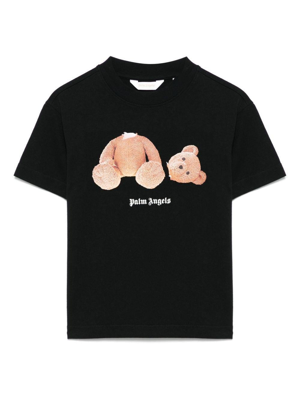 T-shirt per bambino Palm Angels Kids nero con stampa grafica orsetto - Rubino Kids