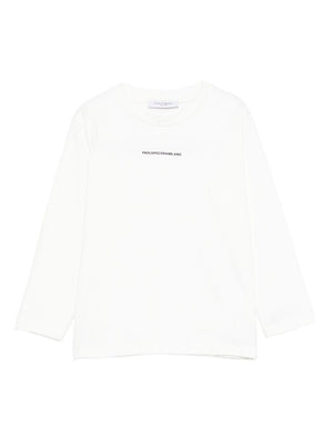 T-shirt per bambino Paolo Pecora Kids bianca con stampa logo sul davanti