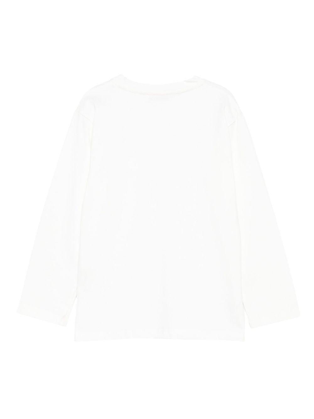 T-shirt per bambino Paolo Pecora Kids bianco a maniche lunghe con stampa - Rubino Kids