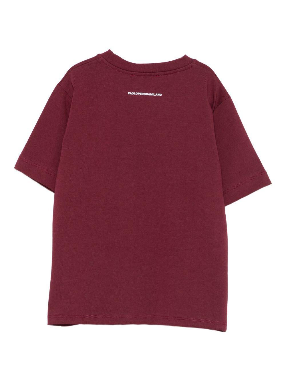 T-shirt per bambino Paolo Pecora Kids borgogna con applicazione sul petto - Rubino Kids