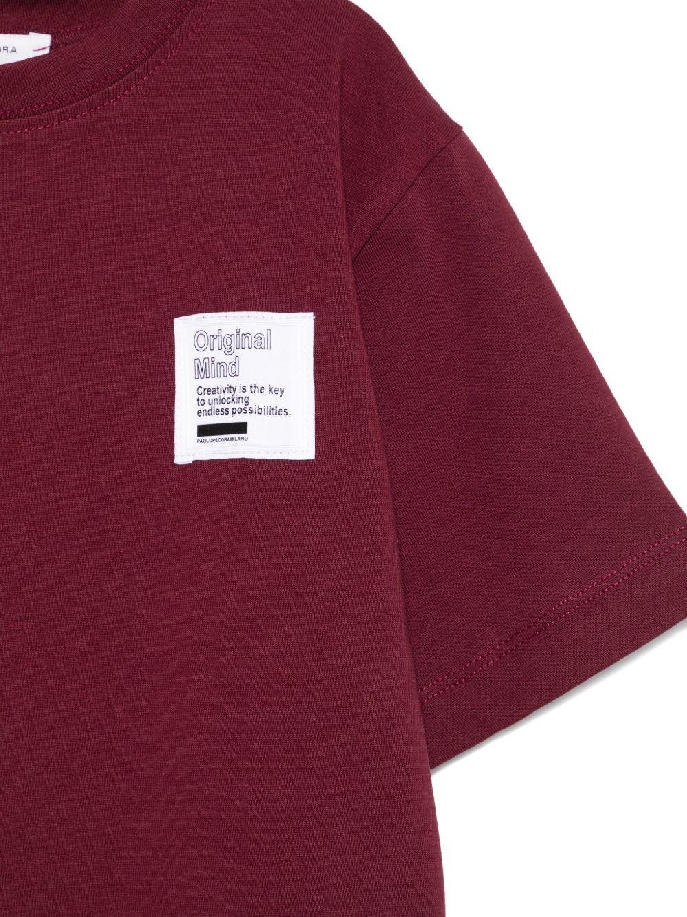 T-shirt per bambino Paolo Pecora Kids borgogna con applicazione sul petto - Rubino Kids