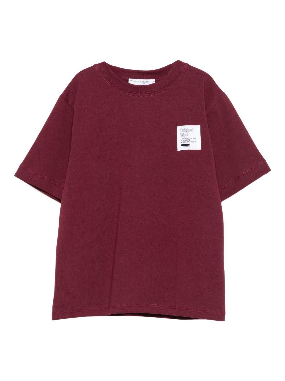 T-shirt per bambino Paolo Pecora Kids borgogna con applicazione sul petto - Rubino Kids