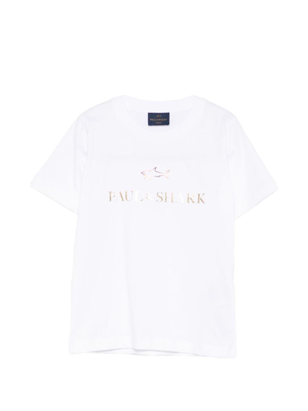 T-shirt per bambino Paul & Shark Kids bianca con logo dorato sul davanti - Rubino Kids