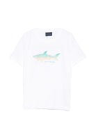 T-shirt per bambino Paul & Shark Kids bianca con stampa squalo sul davanti - Rubino Kids