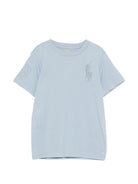T-shirt per bambino Polo Ralph Lauren Kids azzurra con caratteristico motivo Polo Pony - Rubino Kids
