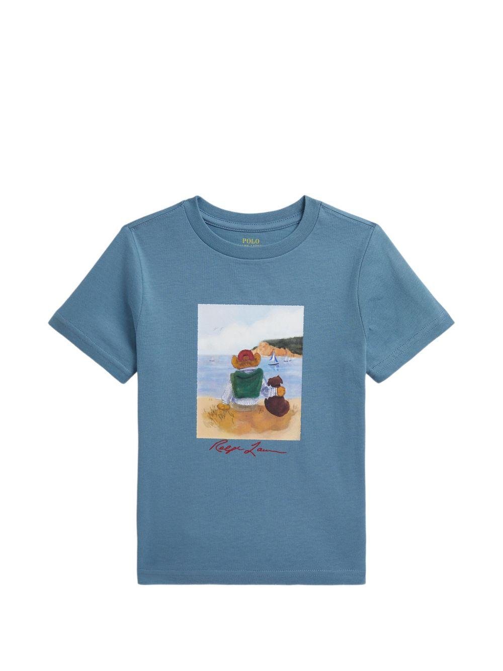 T-shirt per bambino Polo Ralph Lauren Kids blu con stampa grafica - Rubino Kids