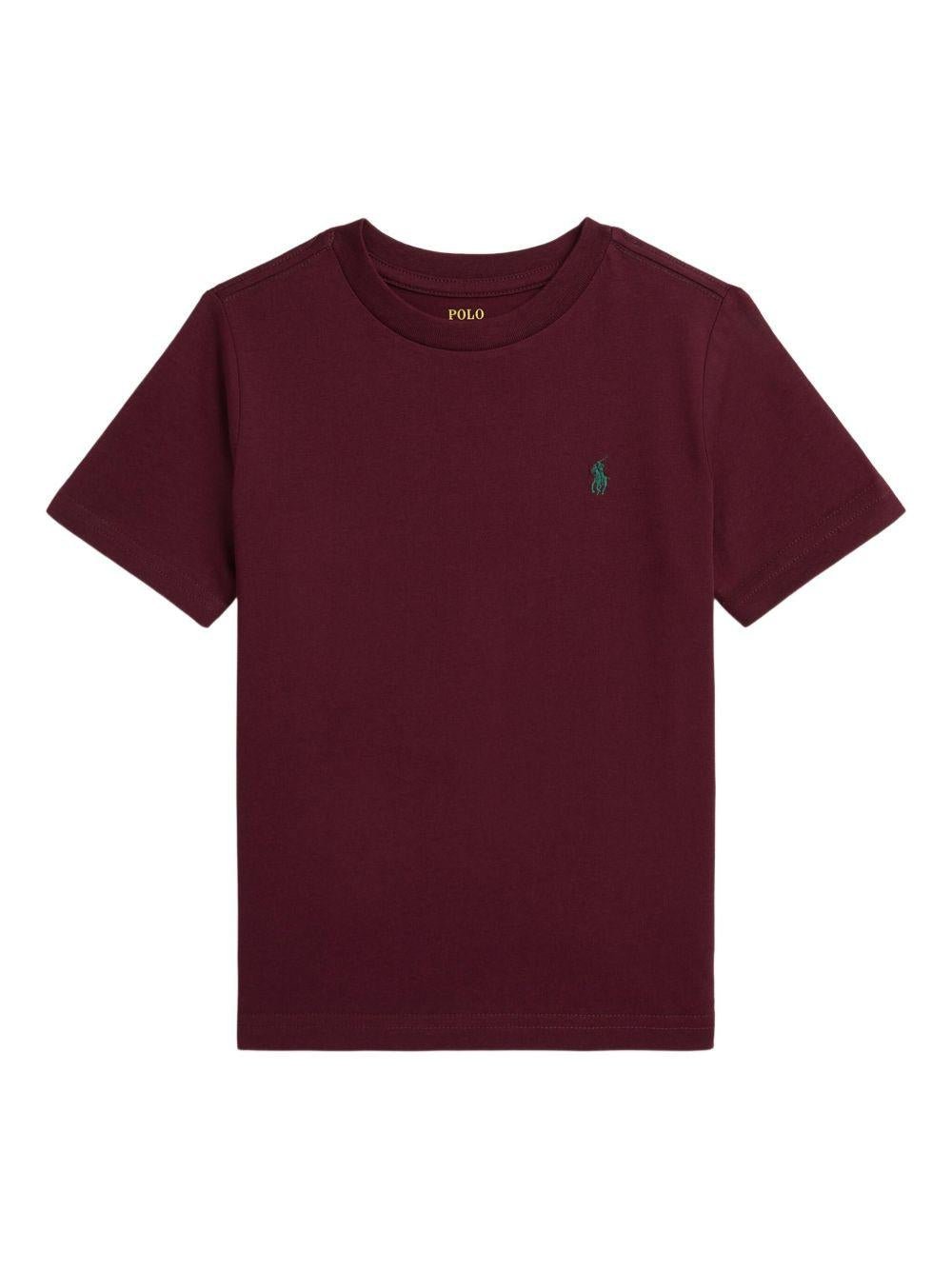 T-shirt per bambino POLO RALPH LAUREN KIDS borgogna con logo ricamato - Rubino Kids