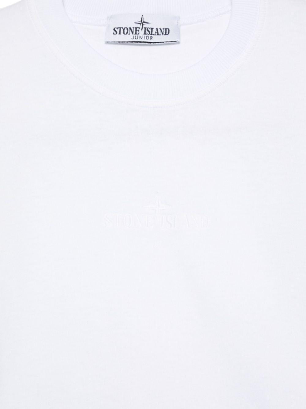 T-shirt per bambino Stone Island Junior bianco con ricamo con orlo dritto - Rubino Kids